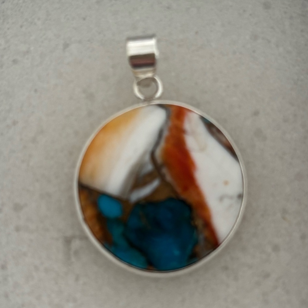 Orange Spiny Turquoise And 925 Silver Pendant